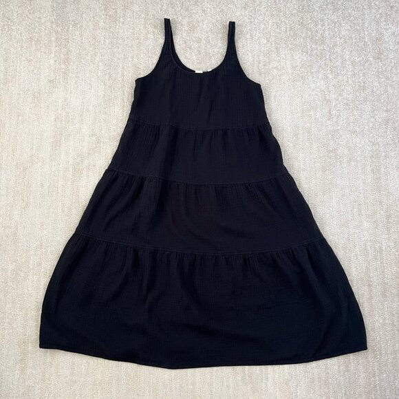 Aritzia Wilfred Free Firefly Black Cotton Gauze Tiered Ruffle Midi Dress M - Picture 1 of 9